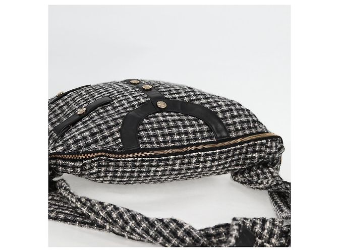 CHANEL Girl Chanel Jacket Shoulder Bag tweed Black White CC Auth 126244SAV - view 6
