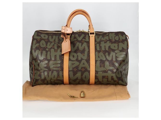 LOUIS VUITTON Monogram Graffiti Keepall 50 Boston Tasche Khaki M92196 Auth 126567SM - Ansicht 12