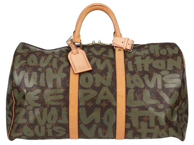 LOUIS VUITTON Monogram Graffiti Keepall 50 Boston Tasche Khaki M92196 Auth 126567SM - Ansicht 13