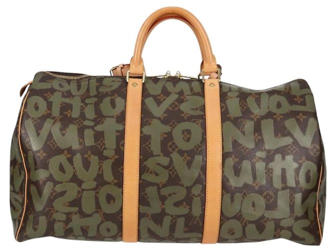 LOUIS VUITTON Monogram Graffiti Keepall 50 Boston Tasche Khaki M92196 Auth 126567SM - Ansicht 2