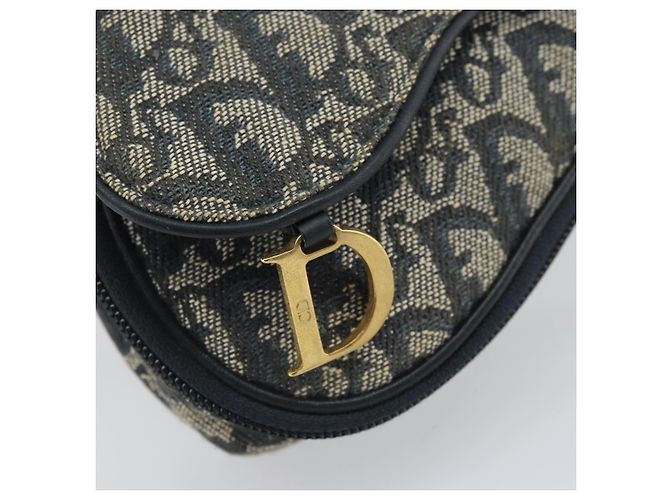 Pochette in Tela Trotter Christian Dior Blu Navy Oro Auth 170701 D'oro - vista 12