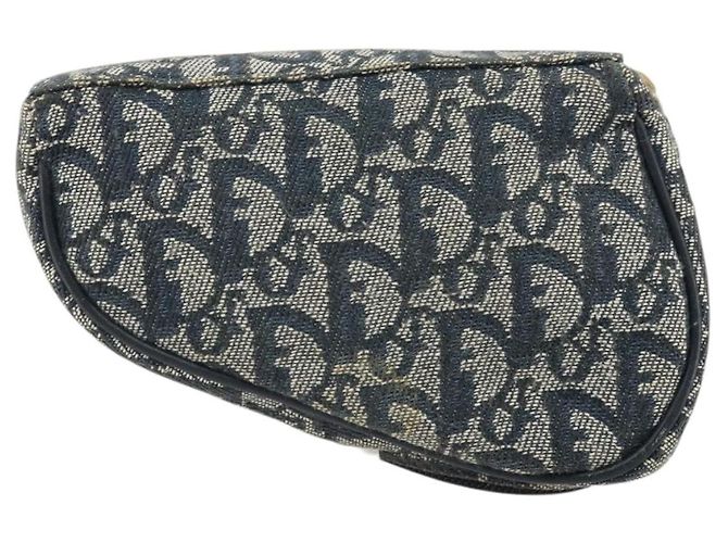 Pochette in Tela Trotter Christian Dior Blu Navy Oro Auth 170701 D'oro - vista 3