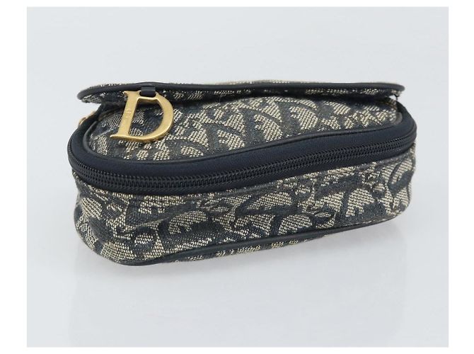 Pochette in Tela Trotter Christian Dior Blu Navy Oro Auth 170701 D'oro - vista 7