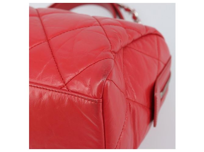 Borsa Boston in pelle CHANEL con catena 2 in 1 Rossa Argento CC Auth 169810SAM Rosso - vista 13