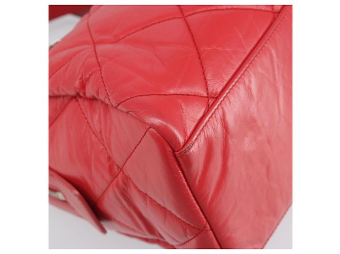 Borsa Boston in pelle CHANEL con catena 2 in 1 Rossa Argento CC Auth 169810SAM Rosso - vista 16