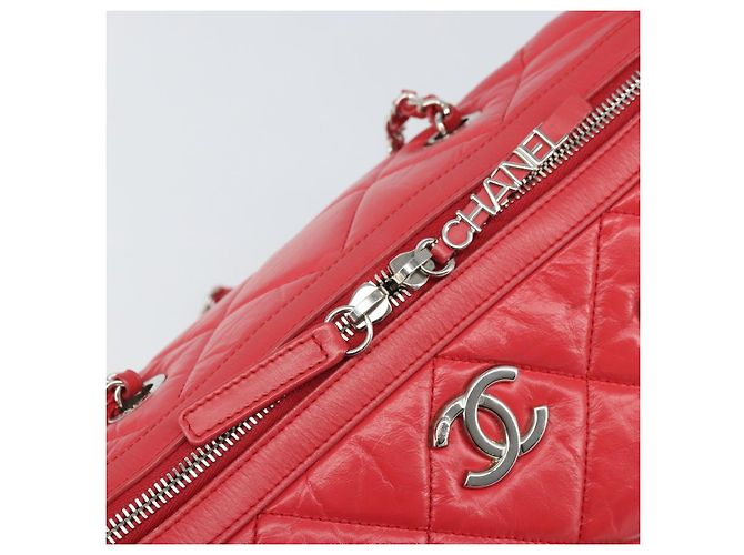 Borsa Boston in pelle CHANEL con catena 2 in 1 Rossa Argento CC Auth 169810SAM Rosso - vista 17