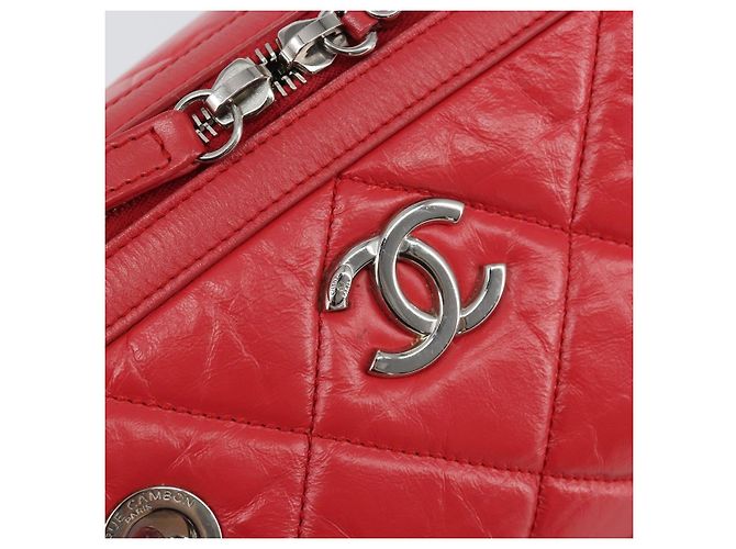 Borsa Boston in pelle CHANEL con catena 2 in 1 Rossa Argento CC Auth 169810SAM Rosso - vista 18