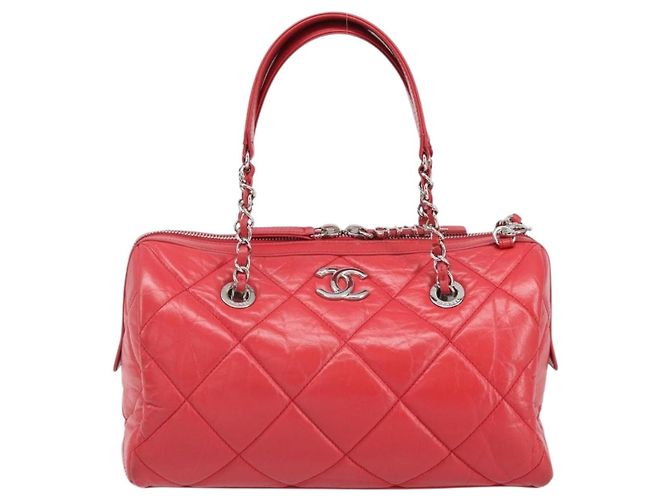 Borsa Boston in pelle CHANEL con catena 2 in 1 Rossa Argento CC Auth 169810SAM Rosso - vista 2