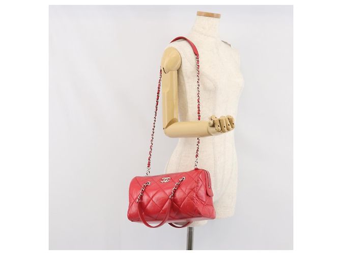 Borsa Boston in pelle CHANEL con catena 2 in 1 Rossa Argento CC Auth 169810SAM Rosso - vista 26