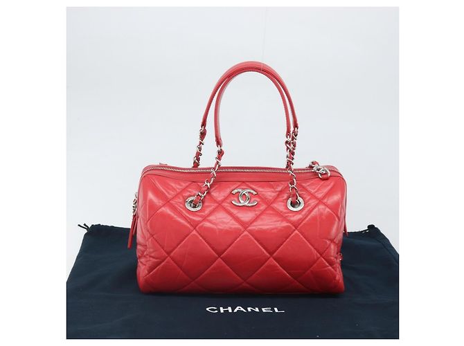 Borsa Boston in pelle CHANEL con catena 2 in 1 Rossa Argento CC Auth 169810SAM Rosso - vista 27