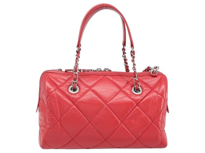 Borsa Boston in pelle CHANEL con catena 2 in 1 Rossa Argento CC Auth 169810SAM Rosso - vista 3