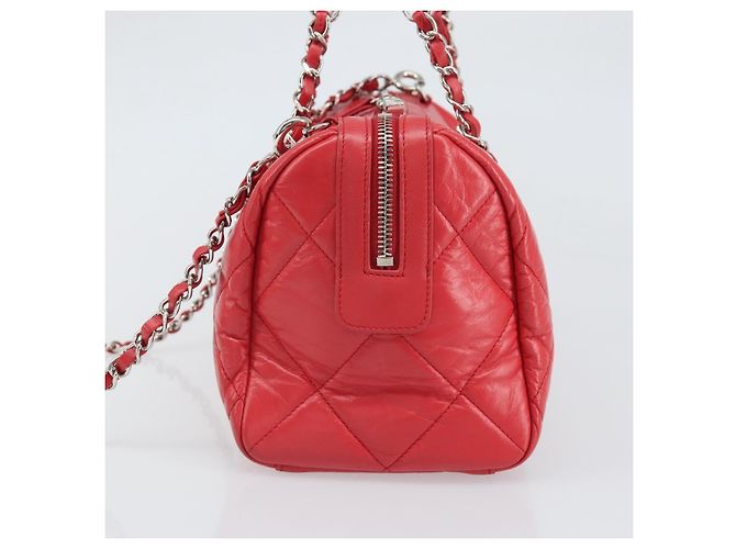 Borsa Boston in pelle CHANEL con catena 2 in 1 Rossa Argento CC Auth 169810SAM Rosso - vista 4