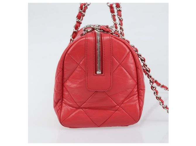 Borsa Boston in pelle CHANEL con catena 2 in 1 Rossa Argento CC Auth 169810SAM Rosso - vista 5