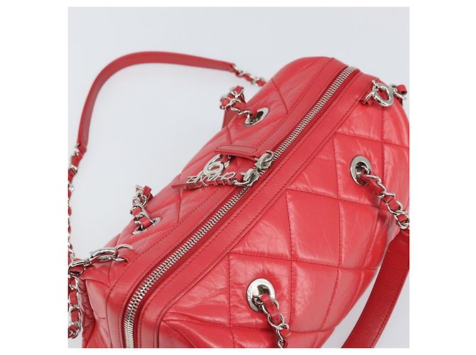 Borsa Boston in pelle CHANEL con catena 2 in 1 Rossa Argento CC Auth 169810SAM Rosso - vista 6