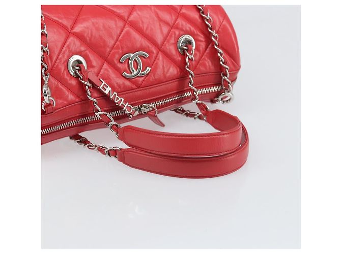 Borsa Boston in pelle CHANEL con catena 2 in 1 Rossa Argento CC Auth 169810SAM Rosso - vista 7