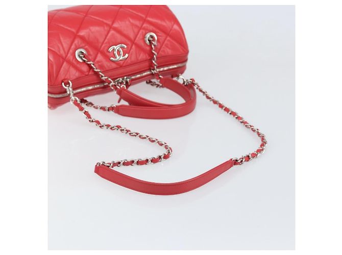 Borsa Boston in pelle CHANEL con catena 2 in 1 Rossa Argento CC Auth 169810SAM Rosso - vista 9