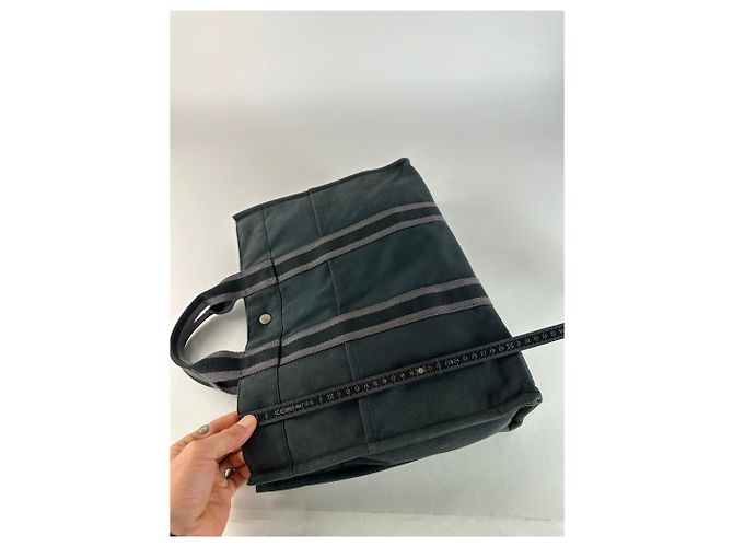 Vintage Hermès Canvas Tote Bag Schwarz - Ansicht 10