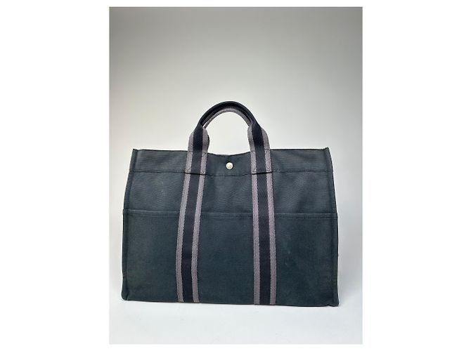 Vintage Hermès Canvas Tote Bag Schwarz - Ansicht 12