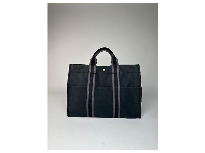 Vintage Hermès Canvas Tote Bag Schwarz - Ansicht 13