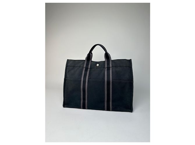 Vintage Hermès Canvas Tote Bag Schwarz - Ansicht 2
