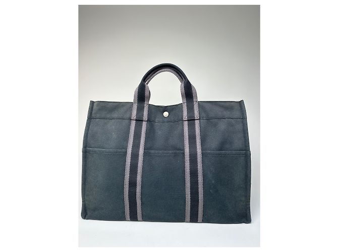 Vintage Hermès Canvas Tote Bag Schwarz - Ansicht 5