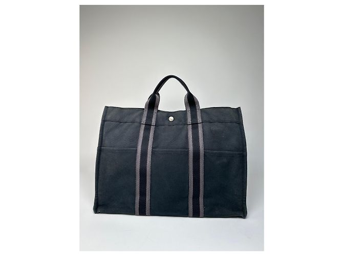 Vintage Hermès Canvas Tote Bag Schwarz - Ansicht 7