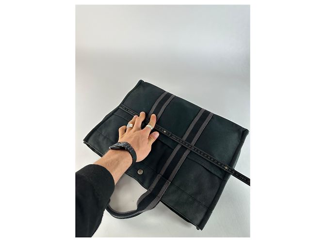 Vintage Hermès Canvas Tote Bag Schwarz - Ansicht 9