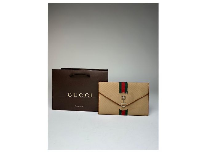Clutch Vintage Gucci Horsebit Beige Marrone - vista 10