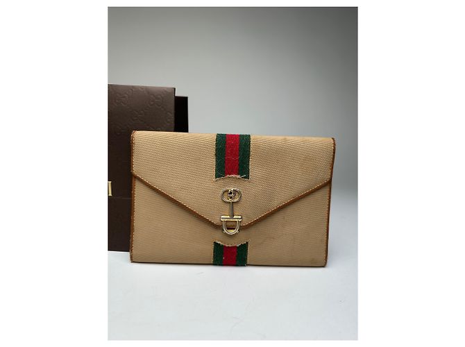 Clutch Vintage Gucci Horsebit Beige Marrone - vista 5