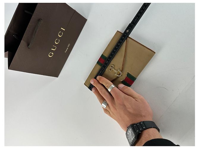Clutch Vintage Gucci Horsebit Beige Marrone - vista 7