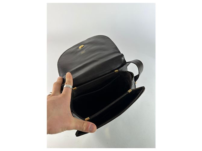 Céline Vintage Celine Paris Leder Schultertasche Schwarz Braun - Ansicht 12