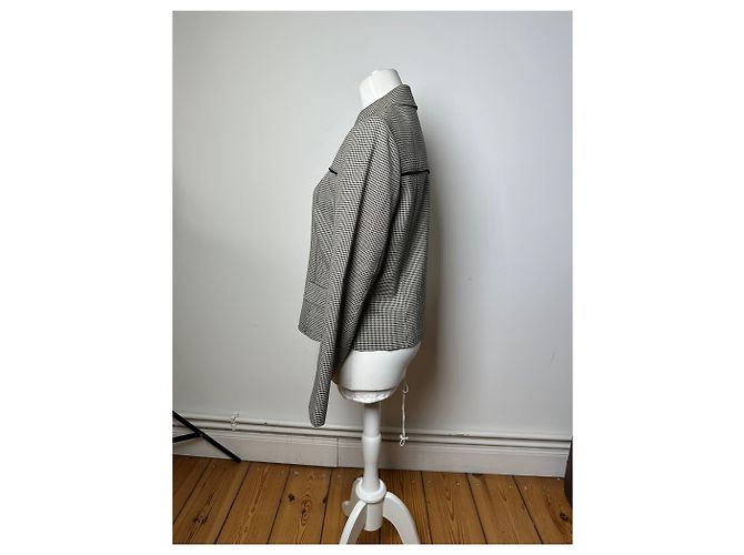 Vintage Courreges Wollkarierter Blazer / Grau Schwarz M - Ansicht 2
