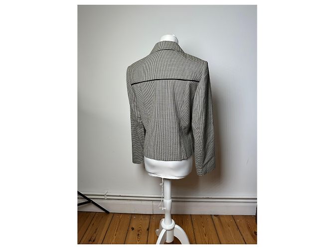 Vintage Courreges Wollkarierter Blazer / Grau Schwarz M - Ansicht 3