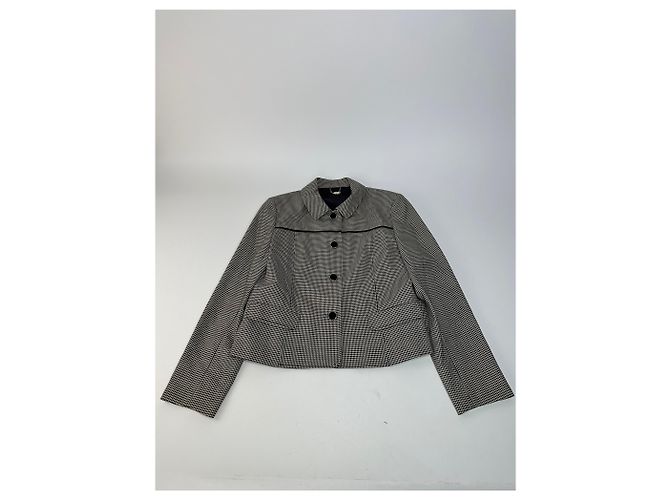 Vintage Courreges Wollkarierter Blazer / Grau Schwarz M - Ansicht 4