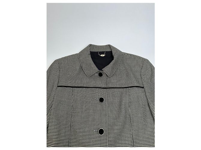 Vintage Courreges Wollkarierter Blazer / Grau Schwarz M - Ansicht 5