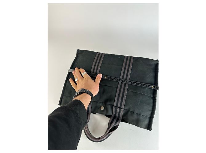 Vintage Hermès Canvas Tote Bag Schwarz - Ansicht 10