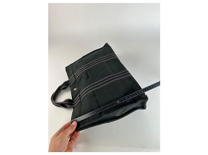Vintage Hermès Canvas Tote Bag Schwarz - Ansicht 11
