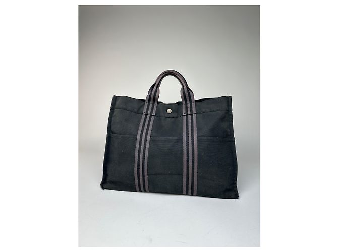 Vintage Hermès Canvas Tote Bag Schwarz - Ansicht 2