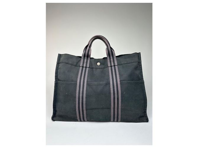 Vintage Hermès Canvas Tote Bag Schwarz - Ansicht 6