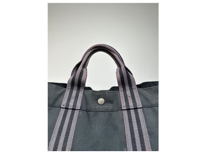 Vintage Hermès Canvas Tote Bag Schwarz - Ansicht 7