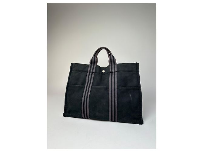 Vintage Hermès Canvas Tote Bag Schwarz - Ansicht 9