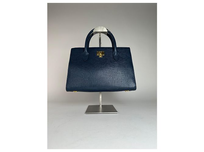 Vintage Courreges Lederhandtasche Blau - Ansicht 11