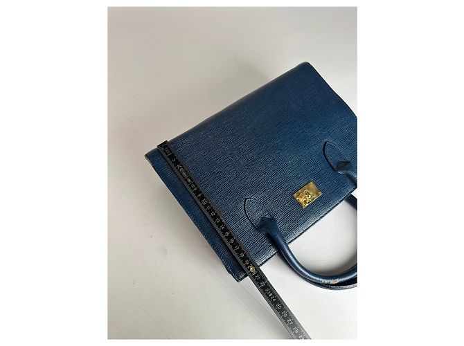 Vintage Courreges Lederhandtasche Blau - Ansicht 13