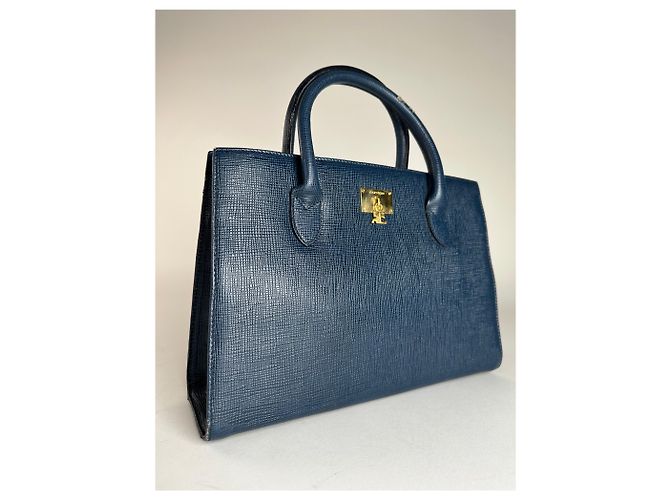 Vintage Courreges Lederhandtasche Blau - Ansicht 4
