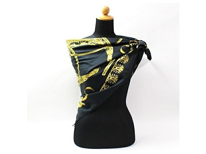 Bufanda de seda Hermès - LOS CAVALEROS DE ORO Negro Amarillo - vista 3