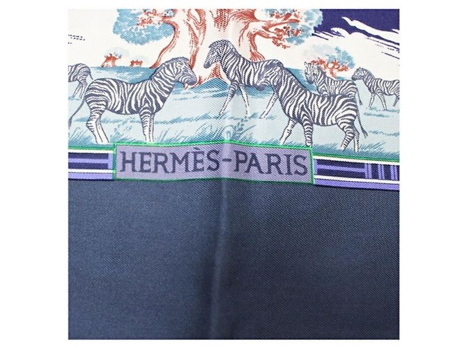 Sciarpa in seta Hermès Carré 90 TROPIQUES Blu Porpora - vista 8