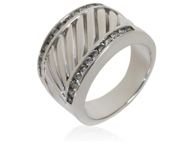 David Yurman Sterling Silver Diamond Cigar Ring - view 3