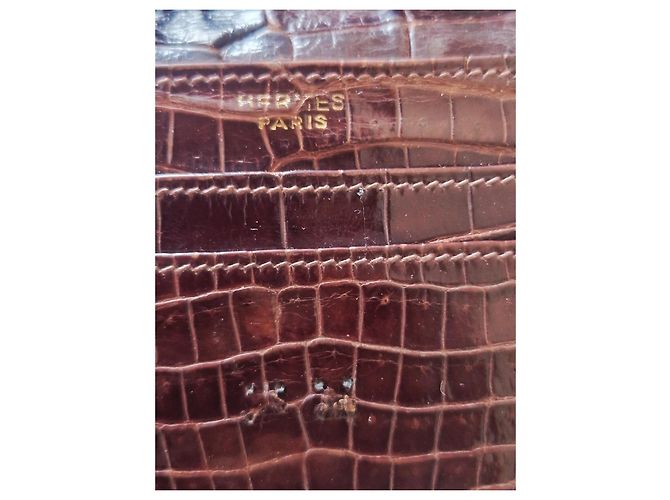 Portefeuille Hermès en cuir de crocodile porosus marron - vue 2
