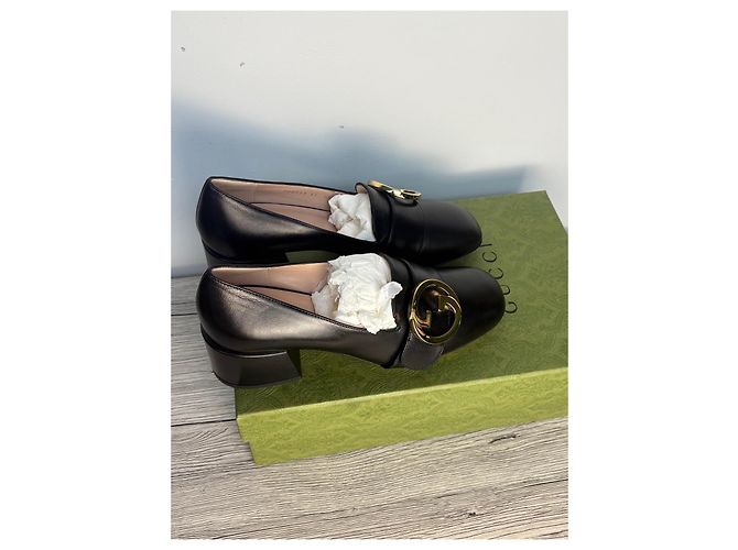 Mocassini in pelle nera Horsebit Gucci Nero - vista 3