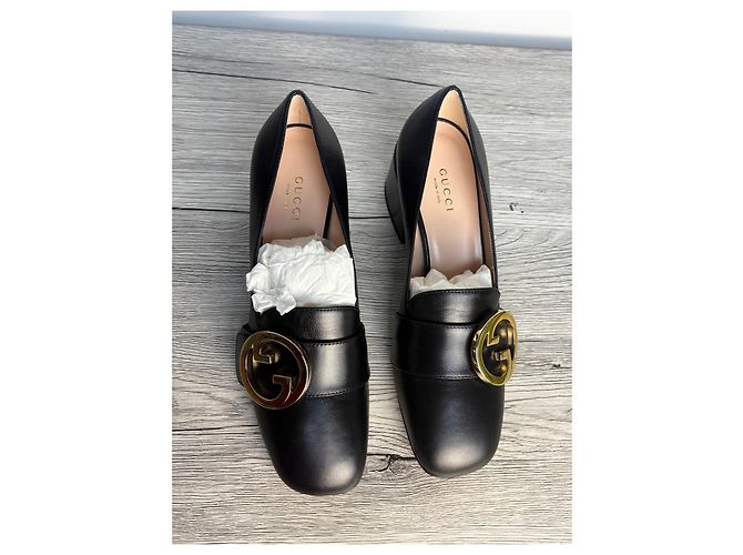 Mocassini in pelle nera Horsebit Gucci Nero - vista 4